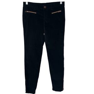 Baker Ted Baker Girls Sz 12 Black Velvet Pants Rose Gold Hardware Zipper Pockets
